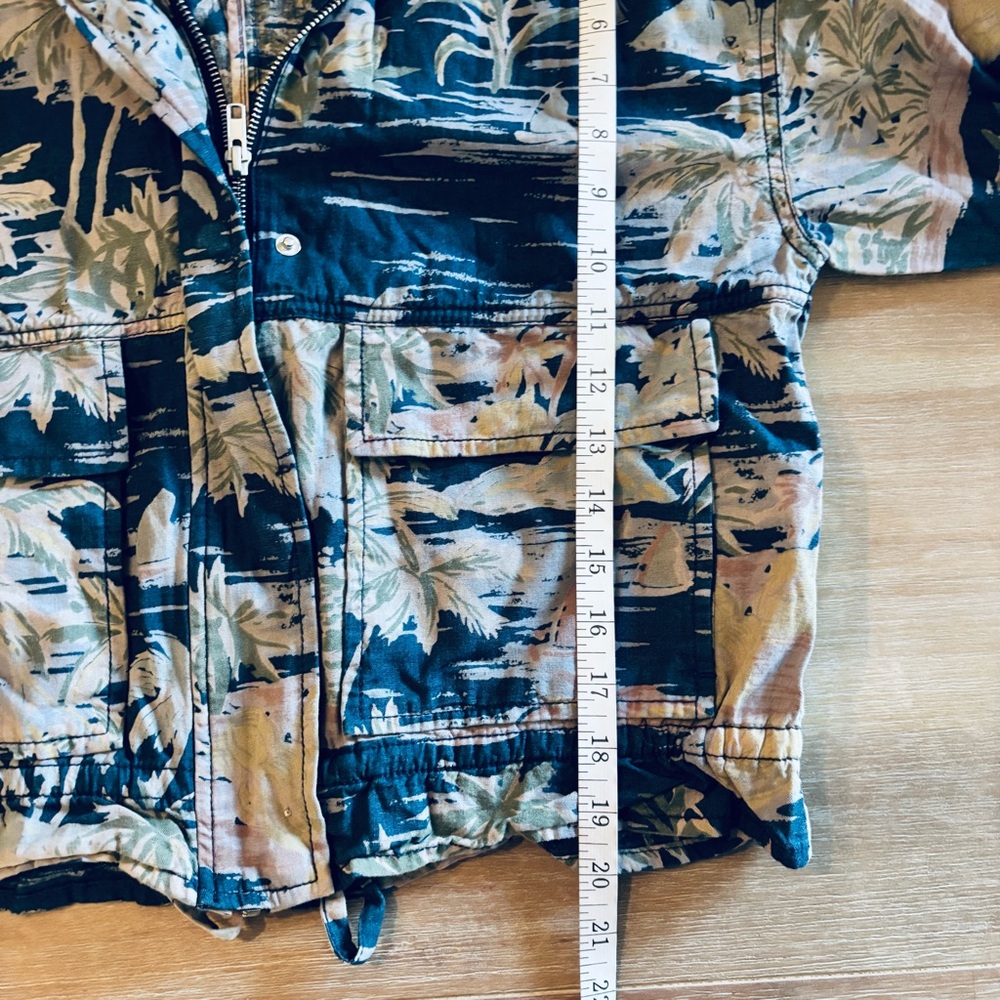 Gap Mockneck Drapey Utility Jacket Cotton Linen Blend, Aloha Tropical Print, Med - Picture 9 of 11